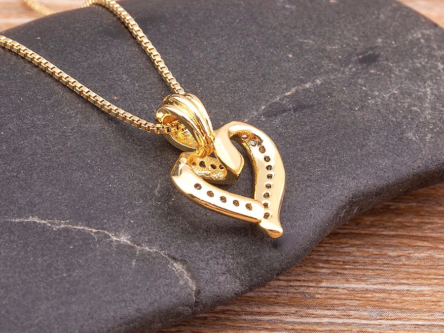 Spiral Design Heart Pendant Necklace For Women Lovers Clavicle Chain Chocker Female Cute Zircon Jewlery