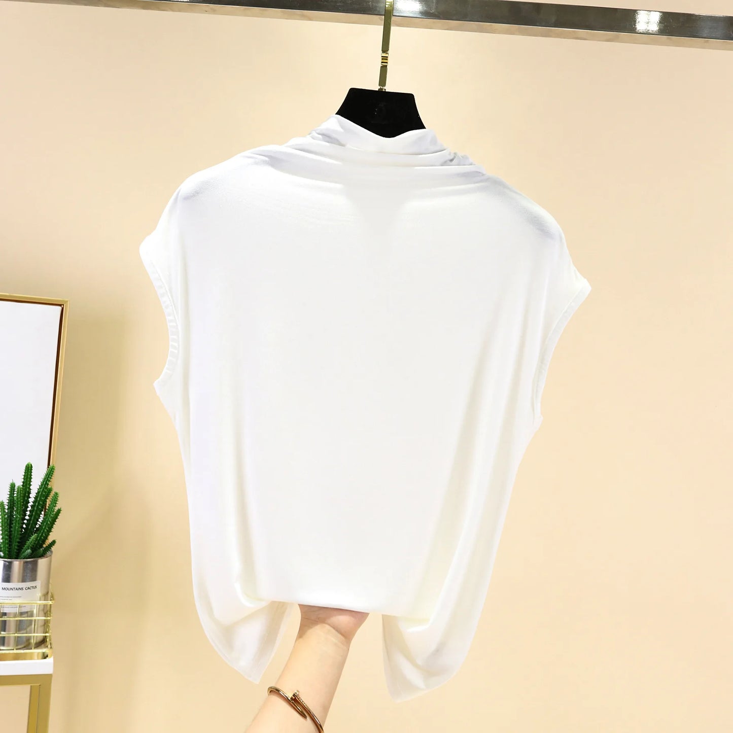 Modal MockNeck Tshirt Sleeveless Summer Women Slimming T-Shirt Solid color Soft Basic Tee Tops