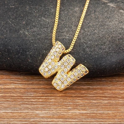 Trendy Initials English Alphabet 26 A-Z Letter Pendant Gold Plating Family Name Capital Necklace for Women