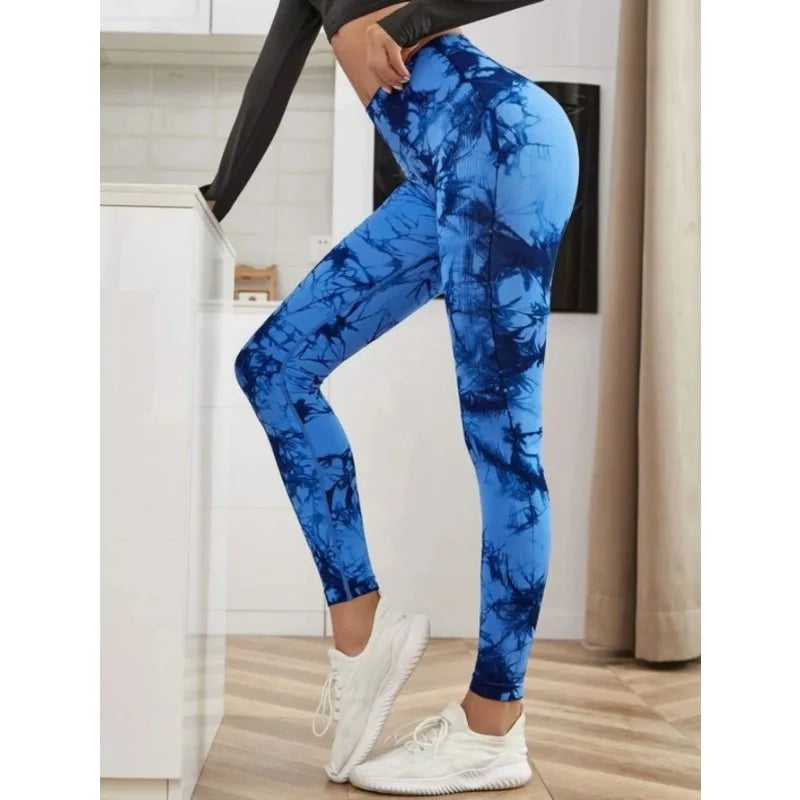 High Waist Leggings Women Tie Dye Leggings Fitness Sports Running Yoga Pants Hip Liftting Elastic Knitting Tights