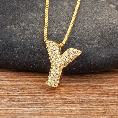 Trendy Initials English Alphabet 26 A-Z Letter Pendant Gold Plating Family Name Capital Necklace for Women