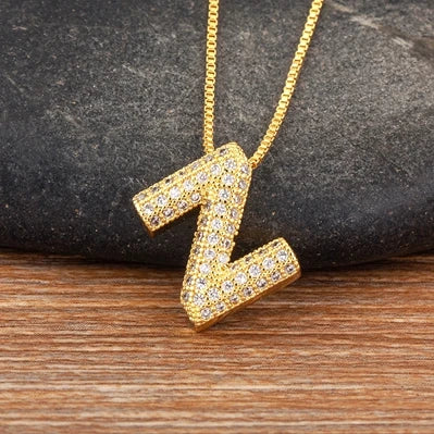 Trendy Initials English Alphabet 26 A-Z Letter Pendant Gold Plating Family Name Capital Necklace for Women