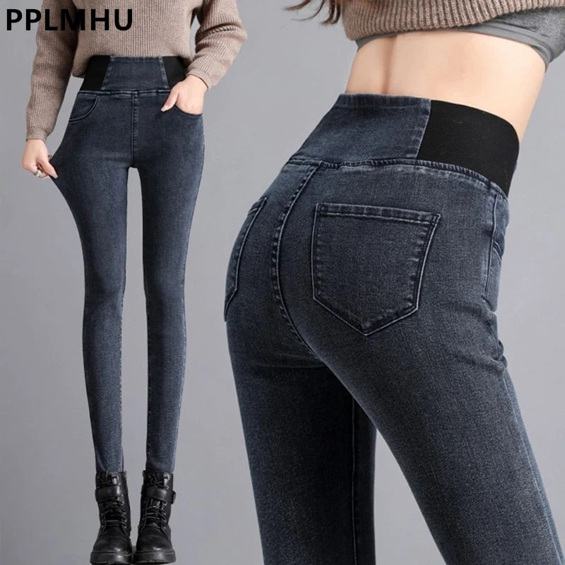 Pencil Jeans Women Spring Fall High Waist Skinny Denim Pants New Korean Casual Stretch Vaqueros Vintage Leggings Kot Pantolon