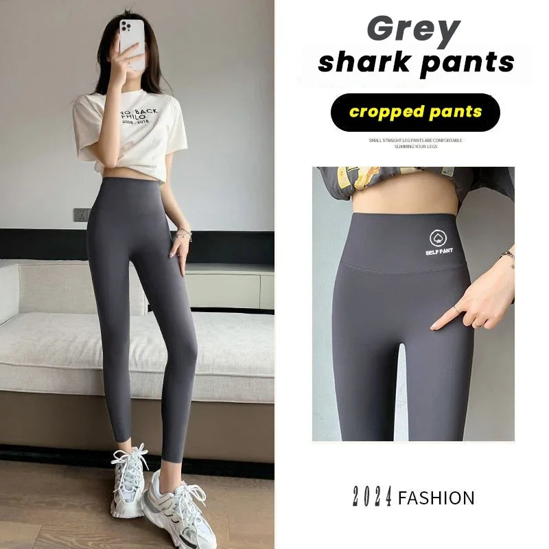 Womens High Waisted Seamless Leggings Sports Fitness Yoga Pants Gym Leggings Womens Elastic Shark Pants Cycling Pants Summer