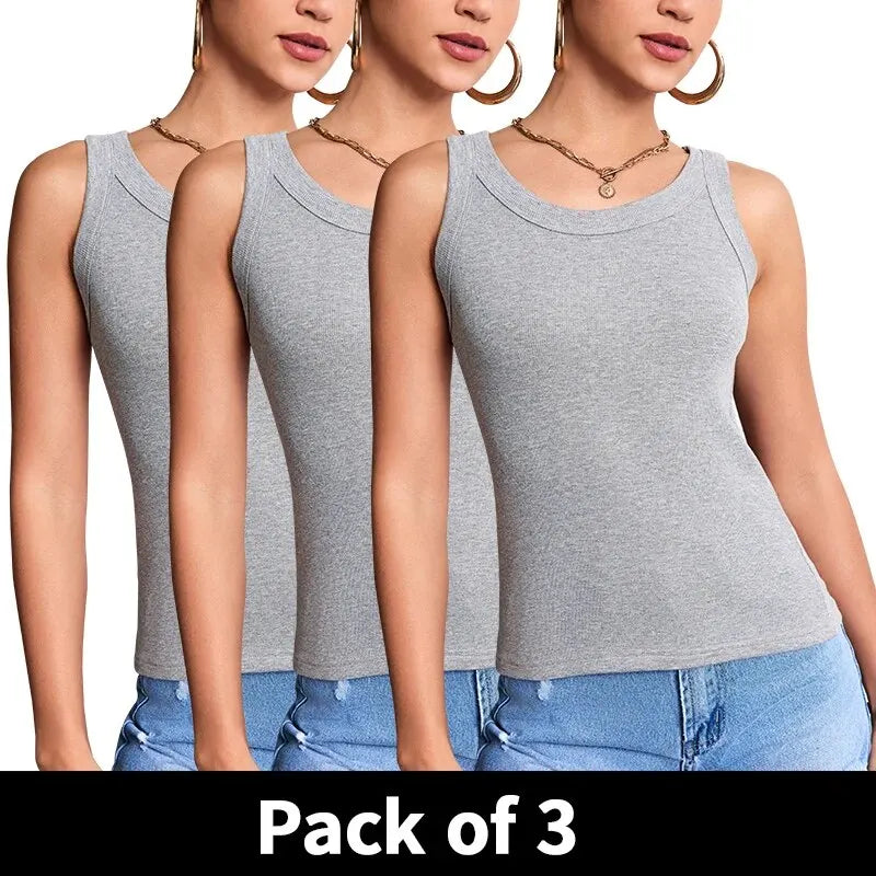 3-piece Ladies Solid Color Vest Young Woman Threaded Camisole