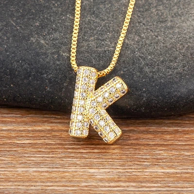 Trendy Initials English Alphabet 26 A-Z Letter Pendant Gold Plating Family Name Capital Necklace for Women