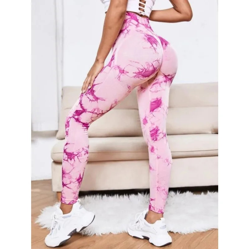 High Waist Leggings Women Tie Dye Leggings Fitness Sports Running Yoga Pants Hip Liftting Elastic Knitting Tights