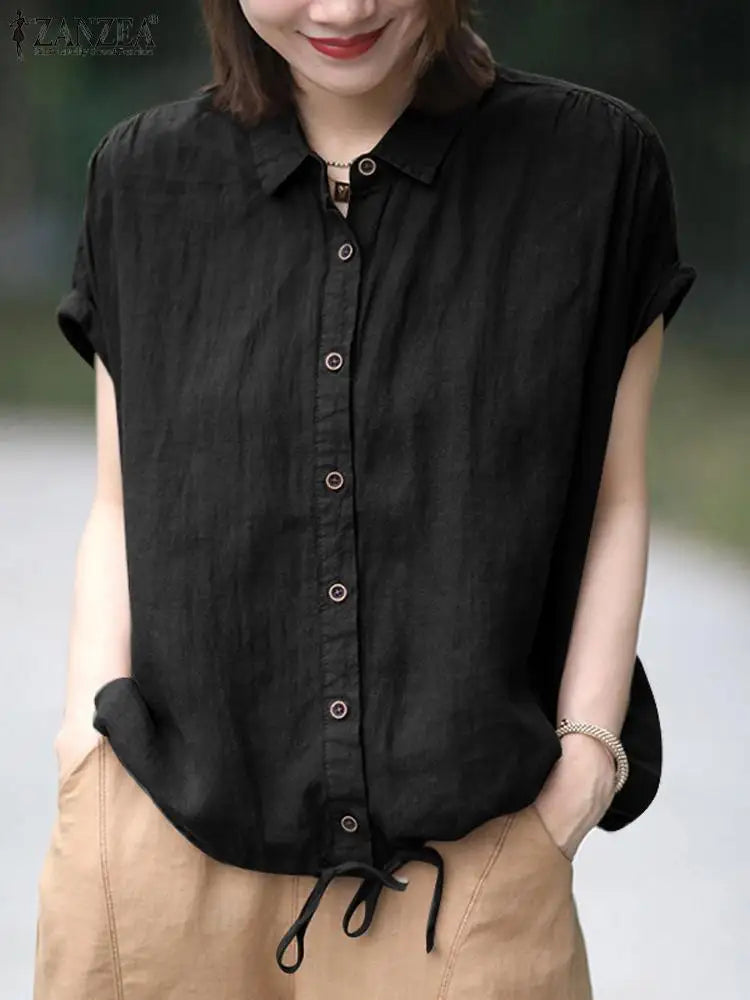 Summer Shirt Women Short Sleeve Blouse Elegant Solid OL Work Tops Casual Lapel Neck Buttons Down Blouses Female Chemise