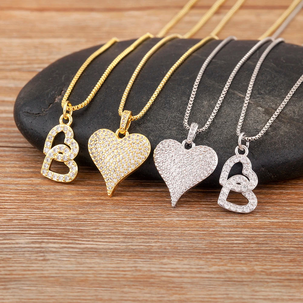 Heart Shape Hollow Design Charm Pendant Necklace For Women Men Sparkling Zircon Chain Jewelry Gifts