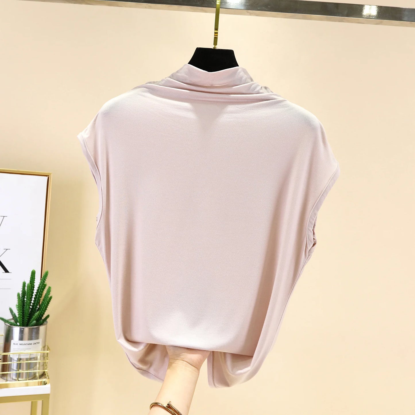 Modal MockNeck Tshirt Sleeveless Summer Women Slimming T-Shirt Solid color Soft Basic Tee Tops