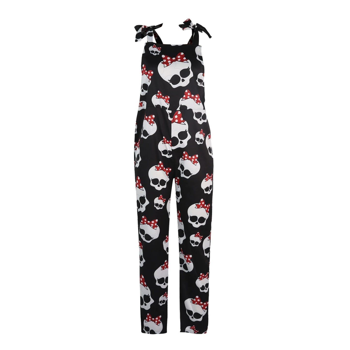 Fashion Gothic Skull Print Jumpsuits Women Spaghetti Strap Trouser Sexy Pocket Design Overalls Plus Size 4xl