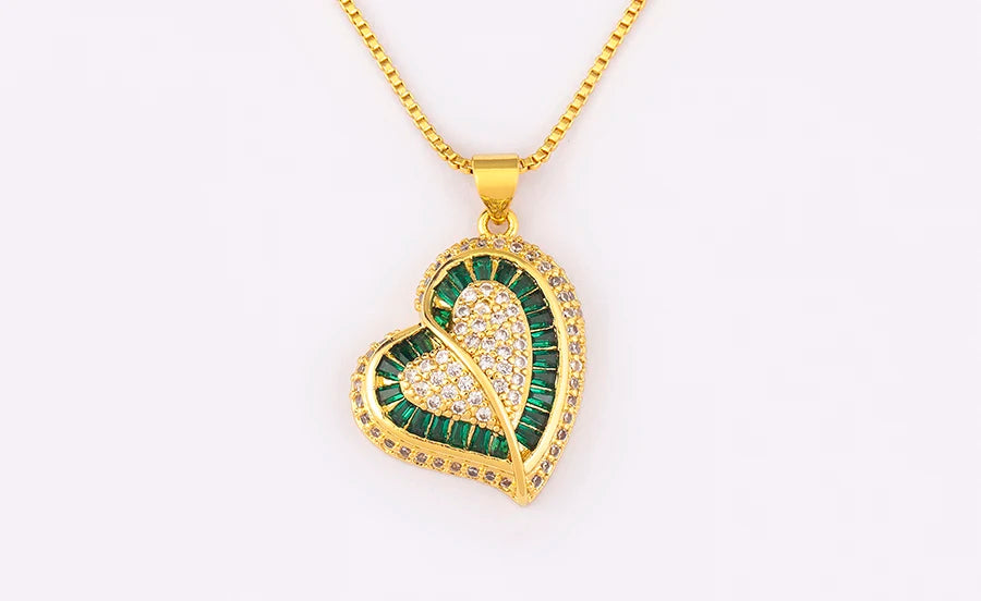 Nidin New Trendy Love Heart Shape Pave Shiny Crystal Zircon Pendant Necklace For Female Male Aesthetic Lucky Jewelry Accessories