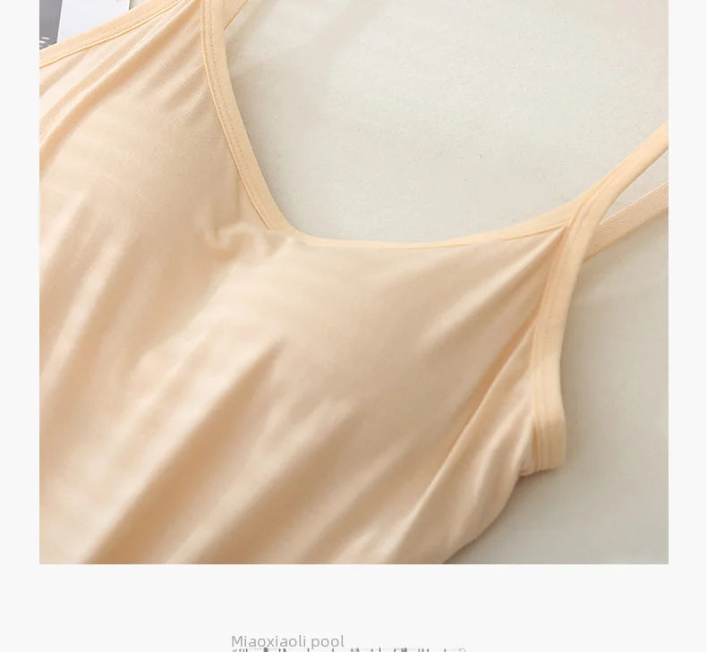 Women Vest Chest Pad Strap Thin Fit Bra One-piece Base Shirt Breathable Comfortable Back Beauty Cotton Pad