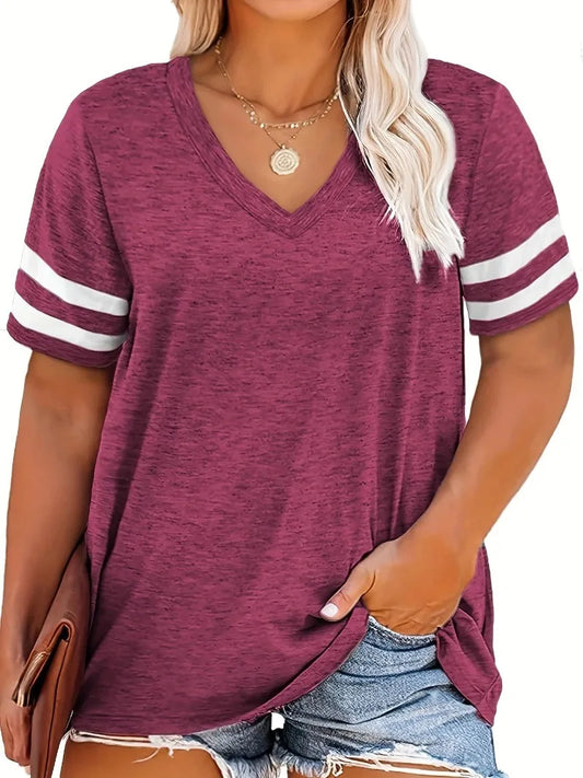 Women's Plus Size 1XL-8XL Casual V-neck Short Sleeved Solid Color Loose T-shirt Sports Outdoor Top Women Clothing