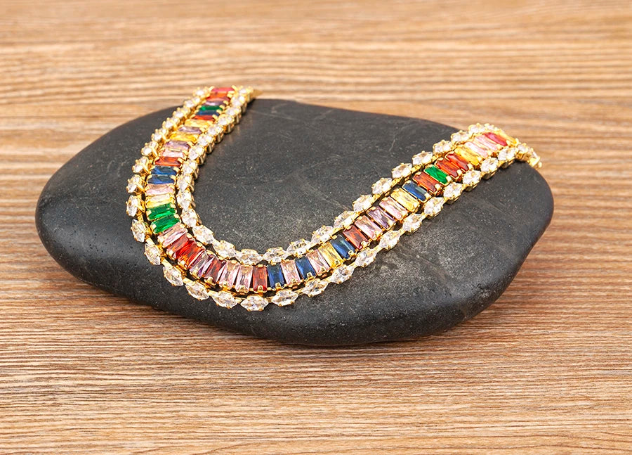 High Quality Multicolor Full Zircon Bracelets for Women Ladies Wedding Rainbow Charm Boho Hand Chain Party Jewelry Gifts