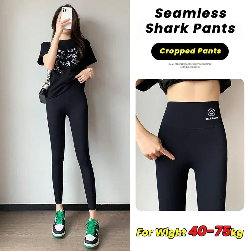 Womens High Waisted Seamless Leggings Sports Fitness Yoga Pants Gym Leggings Womens Elastic Shark Pants Cycling Pants Summer