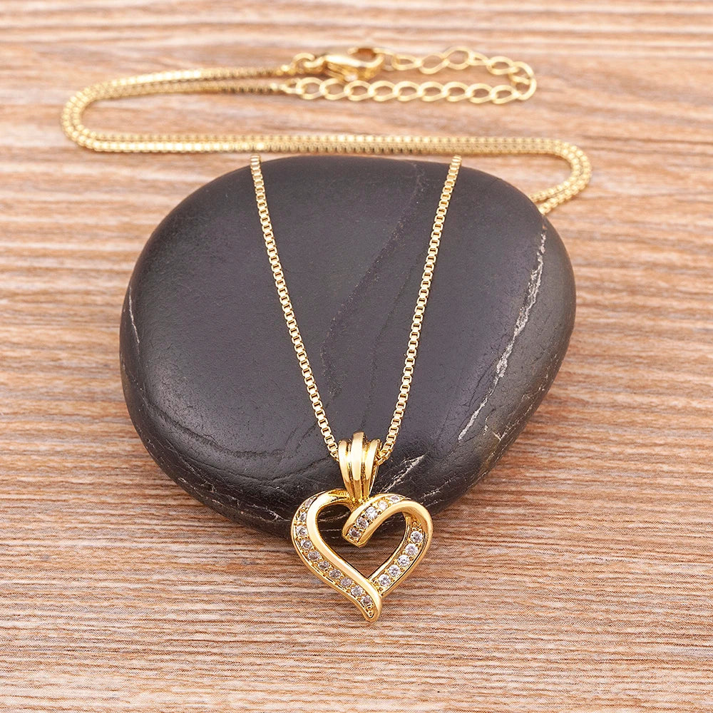 Spiral Design Heart Pendant Necklace For Women Lovers Clavicle Chain Chocker Female Cute Zircon Jewlery