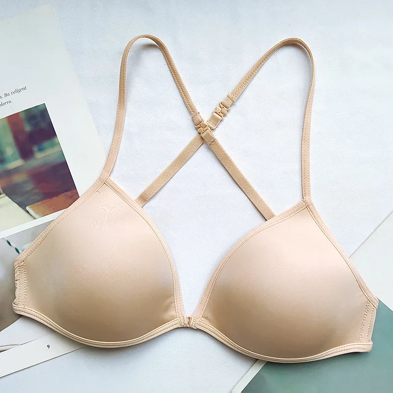 Sexy Thin Seamless Bras Women Triangle Cup Underwear Female Beauty Back Front Buckle Bra Cross Straps Tops Lingerie New