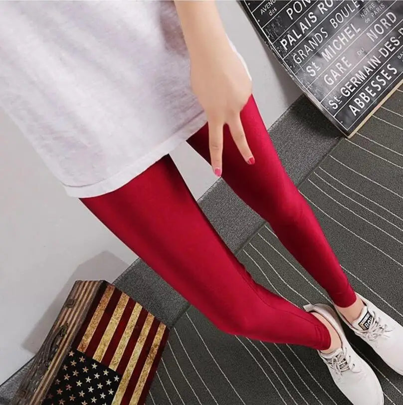 New Spring Solid Candy Neon Leggings for Women High Stretched Female Legging Pants Girl Clothing Leggins Plug Size