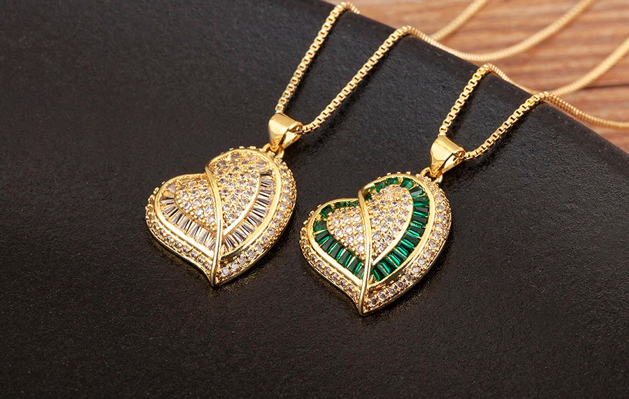 Nidin New Trendy Love Heart Shape Pave Shiny Crystal Zircon Pendant Necklace For Female Male Aesthetic Lucky Jewelry Accessories