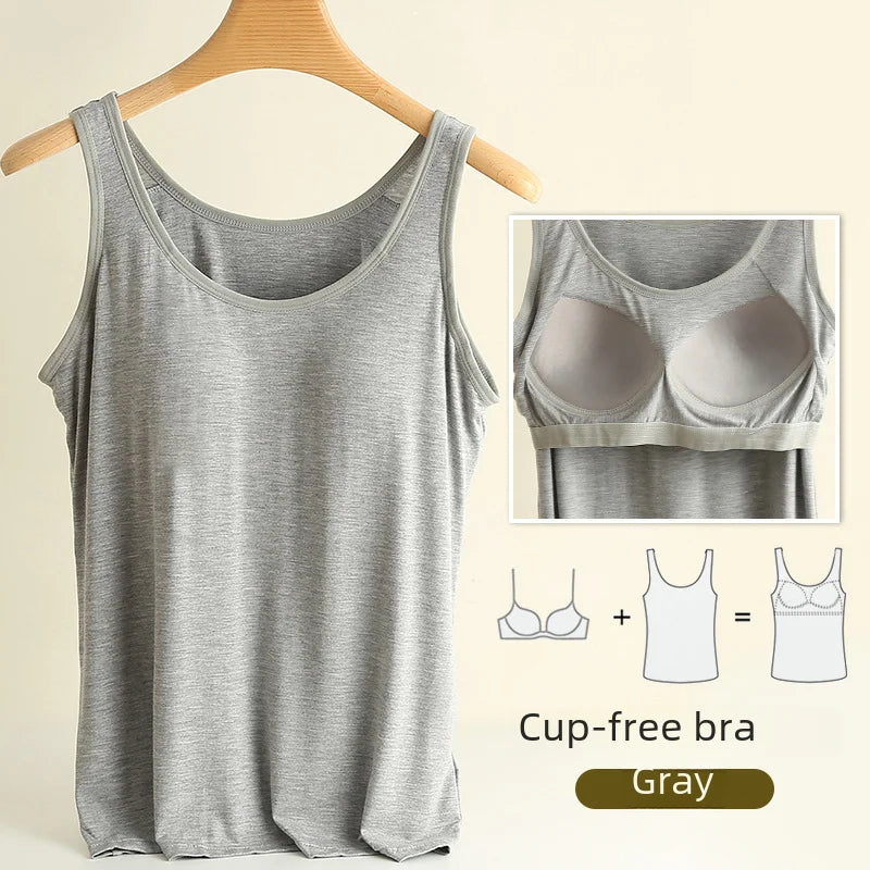 Women Vest Chest Pad Strap Thin Fit Bra One-piece Base Shirt Breathable Comfortable Back Beauty Cotton Pad