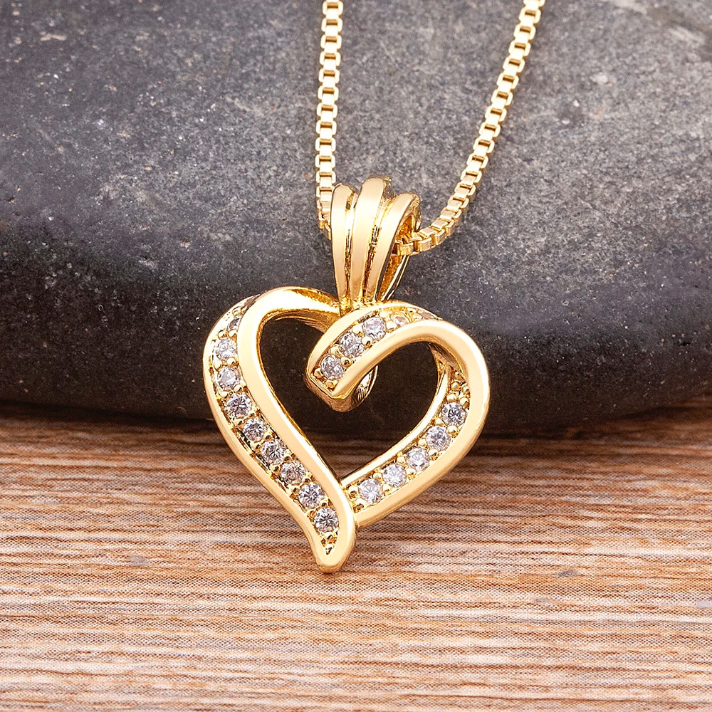 Spiral Design Heart Pendant Necklace For Women Lovers Clavicle Chain Chocker Female Cute Zircon Jewlery