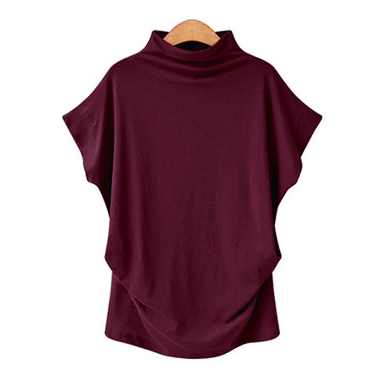 Women Turtleneck Short Sleeve Cotton Solid Casual Blouse Top T Shirt Plus Women's loose high necked short sleeved bottom shirt