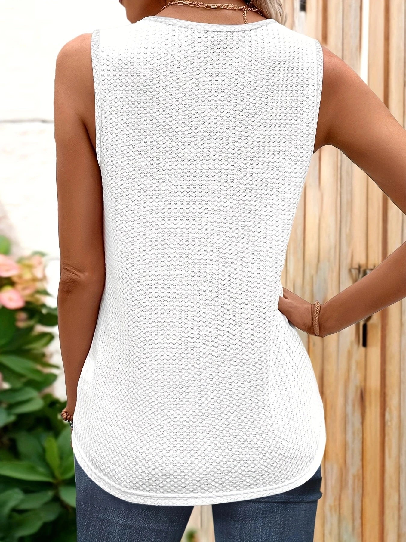 Women's Fashion V-neck Lace Waffle Tank Top