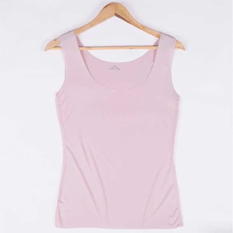 Women Summer Tight fit No trace Tanks Camis Vest Fashion Casual Sleeveless Ladies Street Tanks Tops Tees Hotsweet Bra