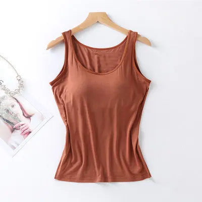 Women's Vest Tops With Built In Bra Neck Vest Padded Slim Fit Tank Tops Sexy Shirts Feminino Casual Underlay shirt slimming