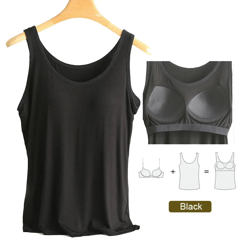 Soft Modal Plus Size Tank Tops With Fixed Chest Pad For Women Integrated Wear-Free Underwear For 37-82kg