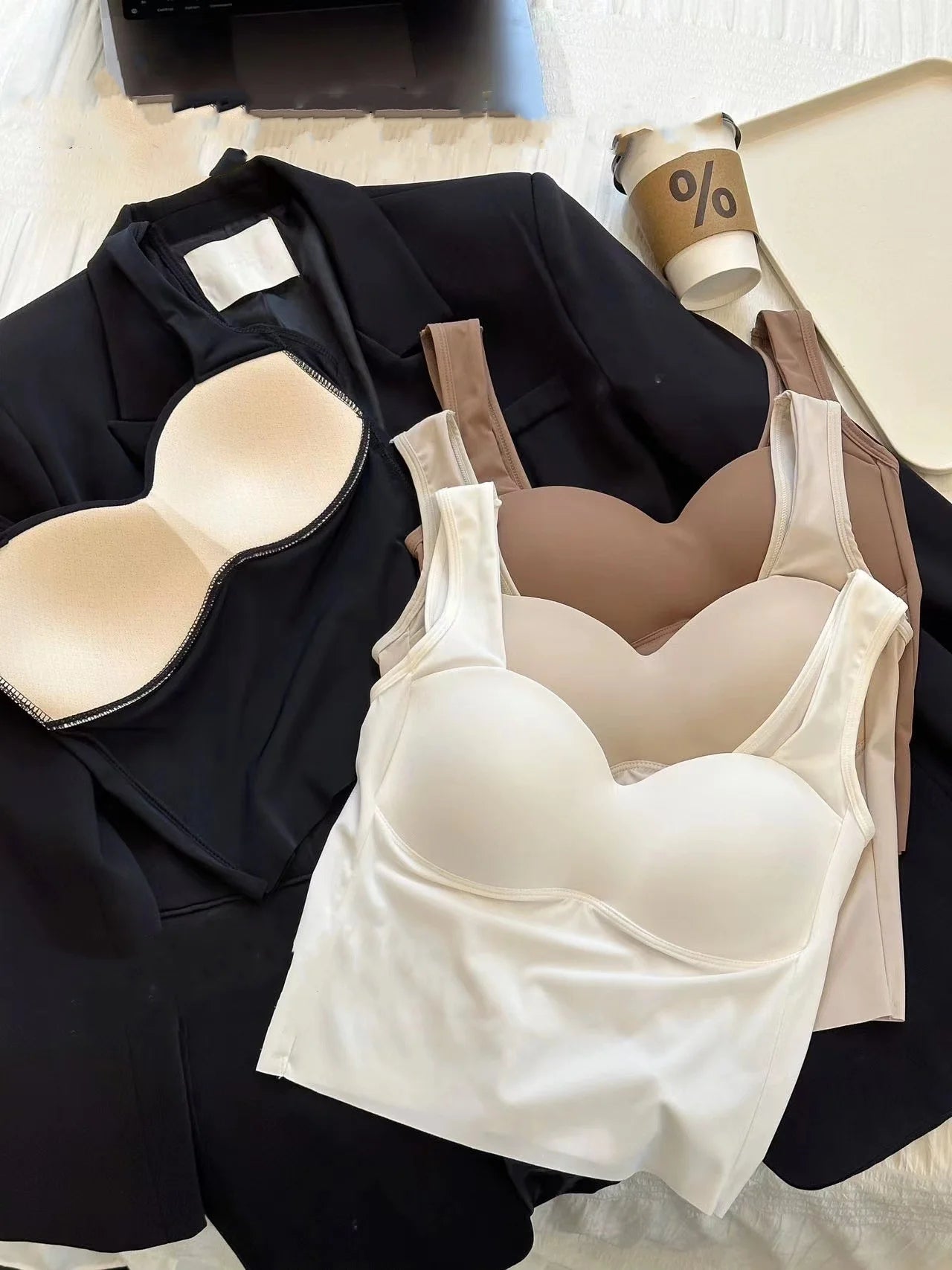 1 Piece Ice Silk Non-marking U-shaped Back Fixed Cups Underwear One-piece Underwear outside the Bra in the Long Bottoming Small