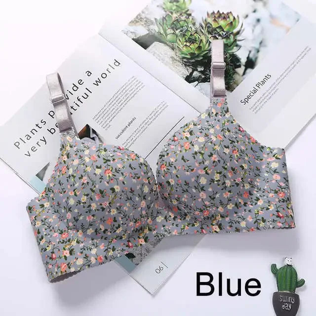 Women Flower Print Seamless Bra Sexy Lingerie Floral Push Up Bras One-Piece Underwear