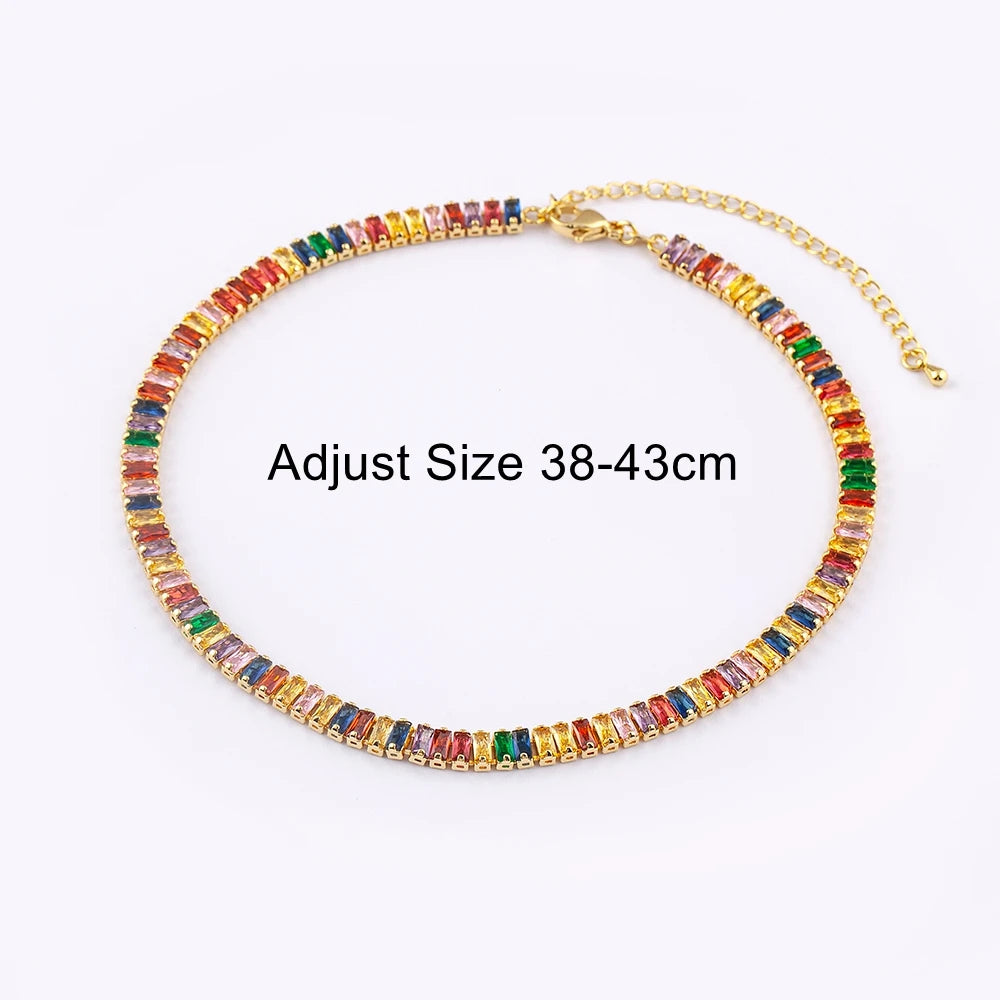 Colorful Necklace for Women Rectangular Full Zircon Neck Jewelry Adjustable Wedding Party Gift