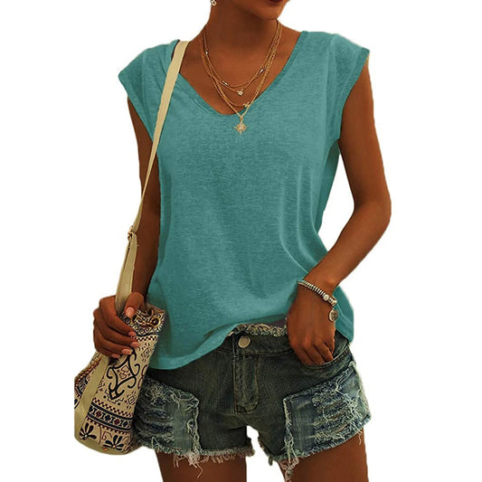 Summer Camisole Women'S V-Neck Vest Colored Cotton Solid Color T-Shirt Casual Sleeveless Vest Loose Top Fitted Vest Women'S Clot