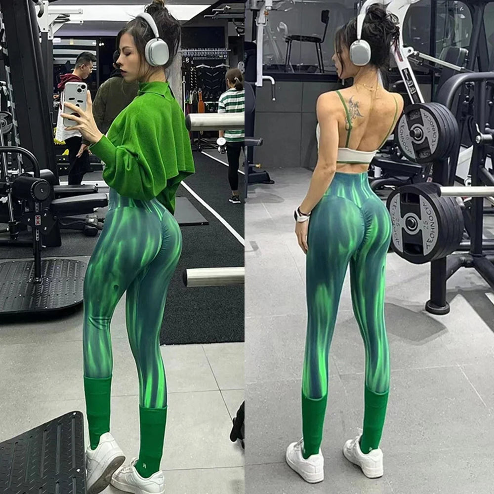 Push Up Scrunch Sport Leggings For Women Tummy Control Butt Lift Yoga Fitness Tights Gym Workout Pants Aurora Gradient