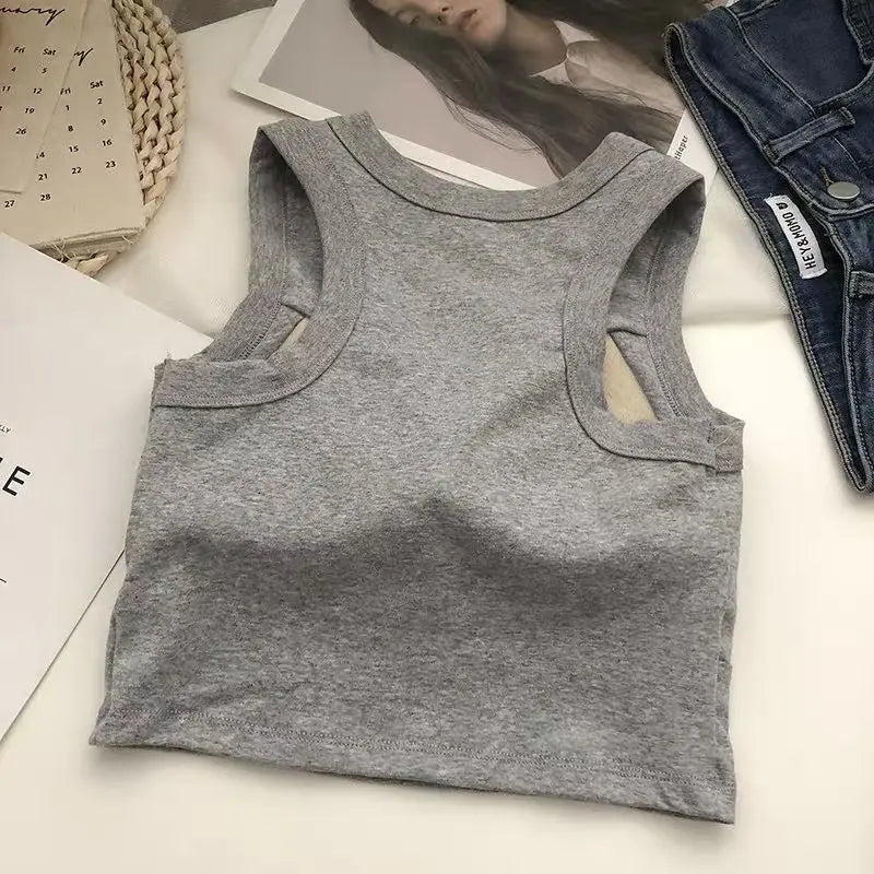 Women Sleeveless Vest Beautiful Back Sports Bra Slim Tube Top Underwear With Bra Pads Undershirt Elastic Korean Crop Top