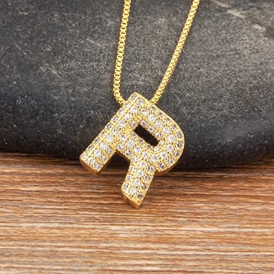 Trendy Initials English Alphabet 26 A-Z Letter Pendant Gold Plating Family Name Capital Necklace for Women