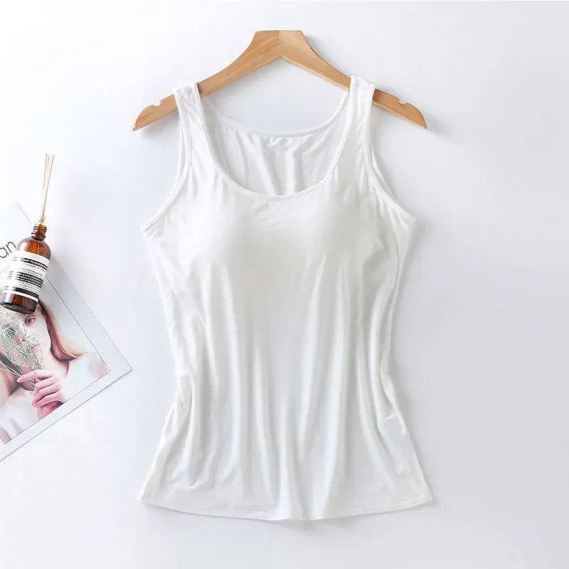 Women's Vest Tops With Built In Bra Neck Vest Padded Slim Fit Tank Tops Sexy Shirts Feminino Casual Underlay shirt slimming