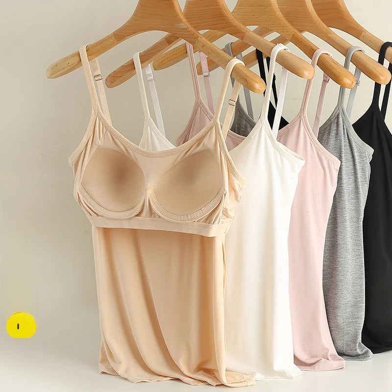 Women Vest Chest Pad Strap Thin Fit Bra One-piece Base Shirt Breathable Comfortable Back Beauty Cotton Pad