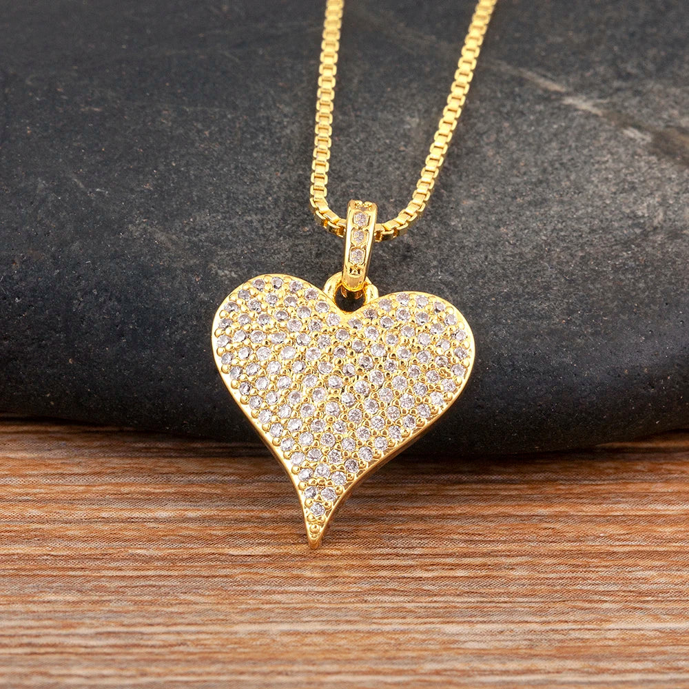 Heart Shape Hollow Design Charm Pendant Necklace For Women Men Sparkling Zircon Chain Jewelry Gifts