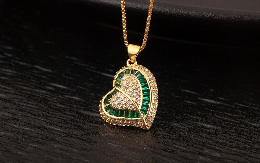 Nidin New Trendy Love Heart Shape Pave Shiny Crystal Zircon Pendant Necklace For Female Male Aesthetic Lucky Jewelry Accessories