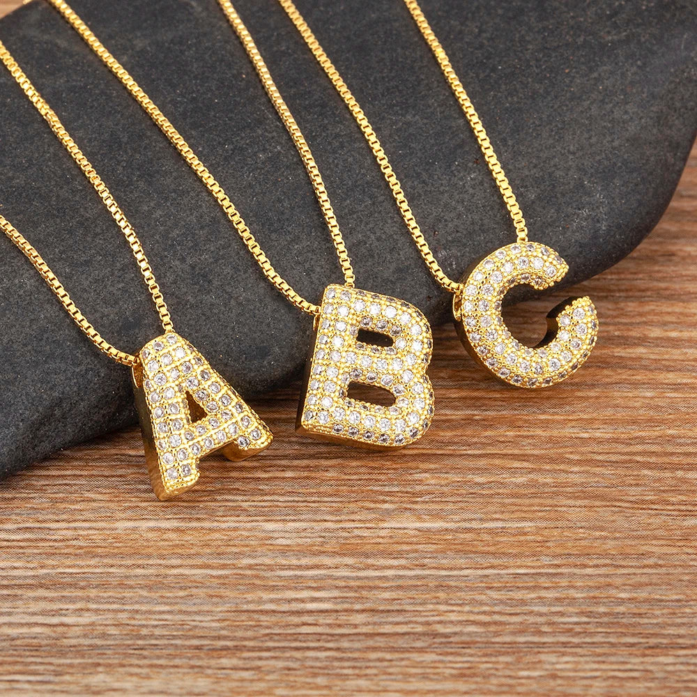 Trendy Initials English Alphabet 26 A-Z Letter Pendant Gold Plating Family Name Capital Necklace for Women