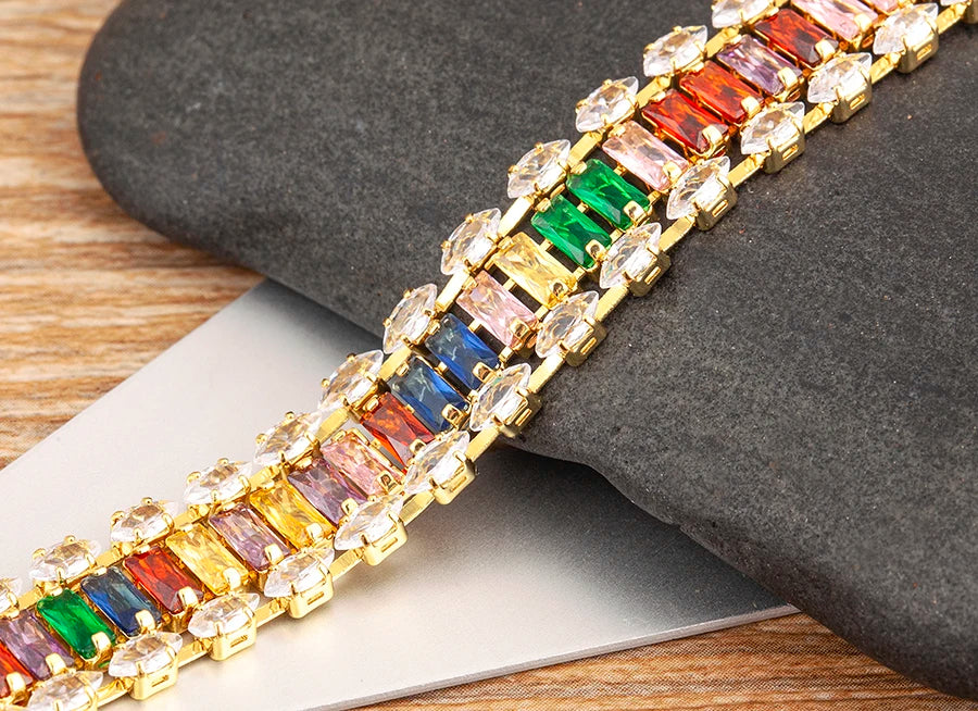 High Quality Multicolor Full Zircon Bracelets for Women Ladies Wedding Rainbow Charm Boho Hand Chain Party Jewelry Gifts