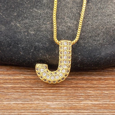 Trendy Initials English Alphabet 26 A-Z Letter Pendant Gold Plating Family Name Capital Necklace for Women