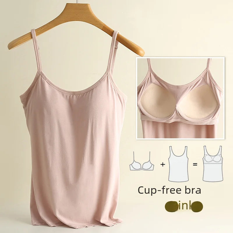 Women Vest Chest Pad Strap Thin Fit Bra One-piece Base Shirt Breathable Comfortable Back Beauty Cotton Pad