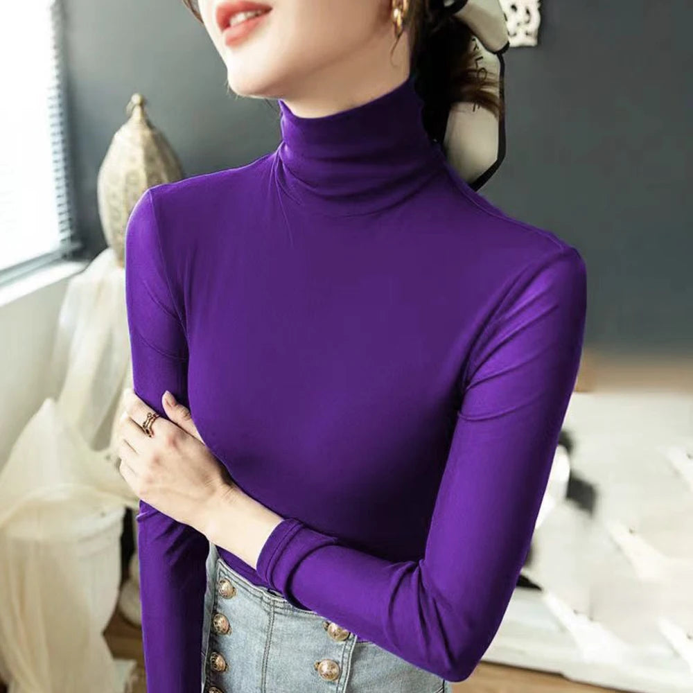 New Women Mesh T Shirt 6 colors S-4XL Basic High-neck Long Sleeve Shirt Women's Slim Stretch Bottoming Tops Sexy Tees Ladies