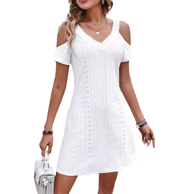 Skirt spring and summer new style off-shoulder short-sleeved temperament slim dress