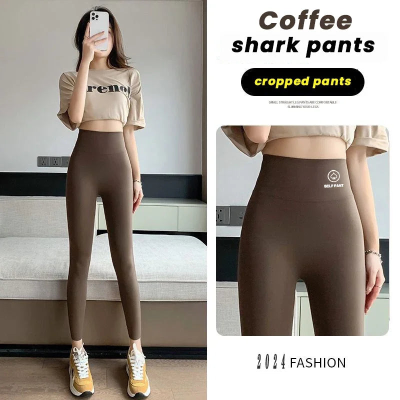 Womens High Waisted Seamless Leggings Sports Fitness Yoga Pants Gym Leggings Womens Elastic Shark Pants Cycling Pants Summer