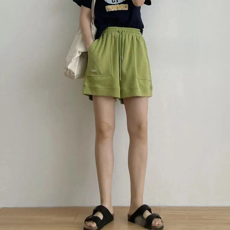 High-waisted Slim Casual Sports Shorts WOMEN'S New Korean Version of Loose Wide-legged Drawstring A- string Pants